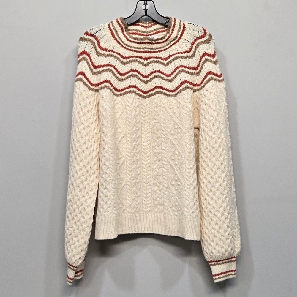 Madewell‎ Pickard Mockneck Sweater XL Retro 70s Chunky Cable 3D Bobble Knit Cozy